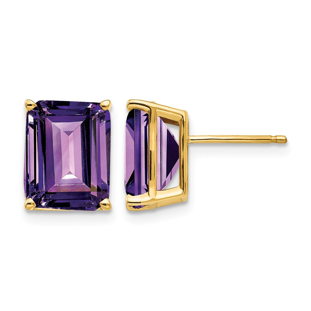 14k 10x Emerald-Cut Amethyst Post Earrings