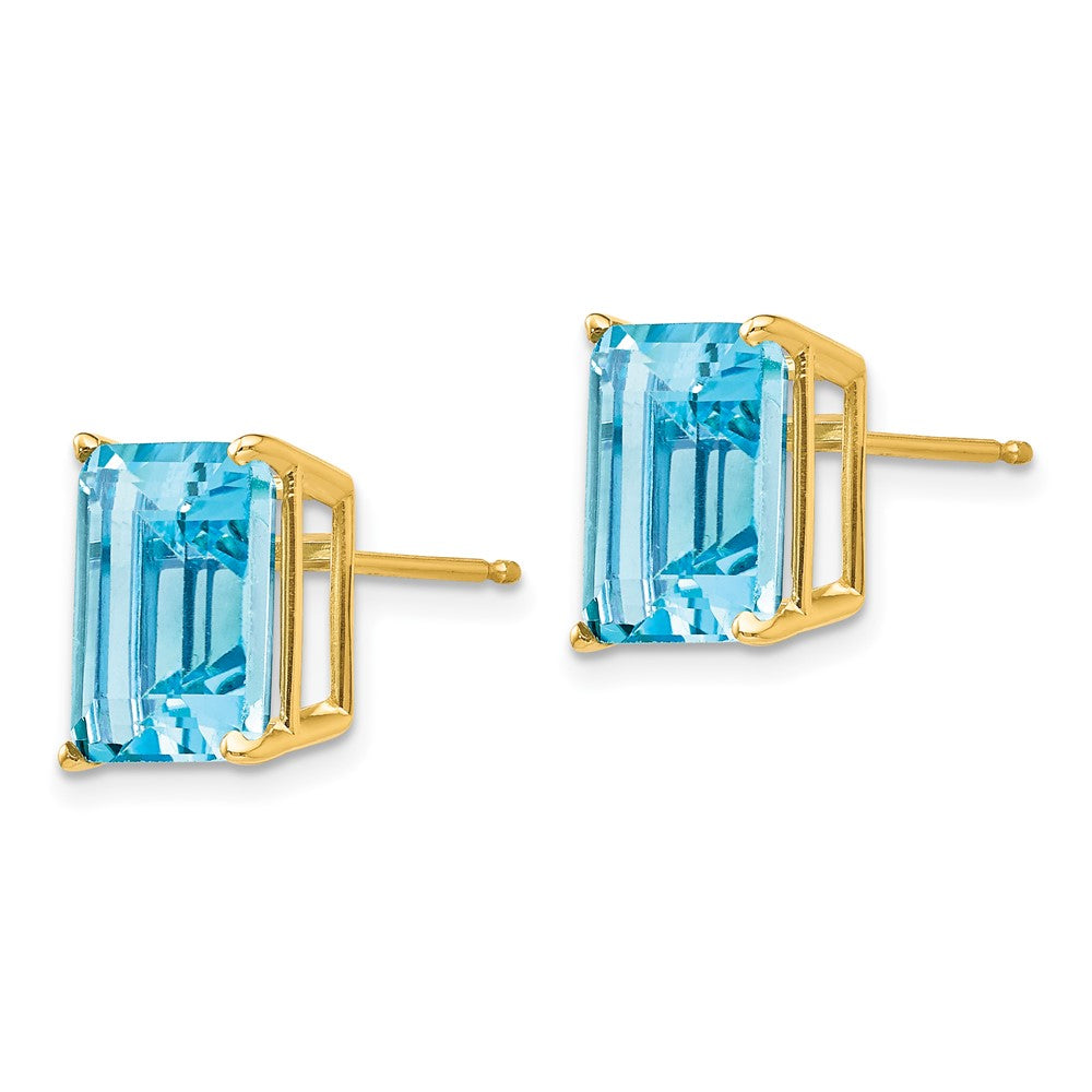 14k 10x Emerald-Cut Blue Topaz Post Earrings