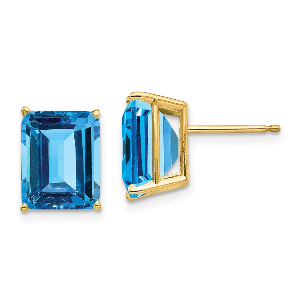 14k 10x Emerald Cut Blue Topaz Earrings