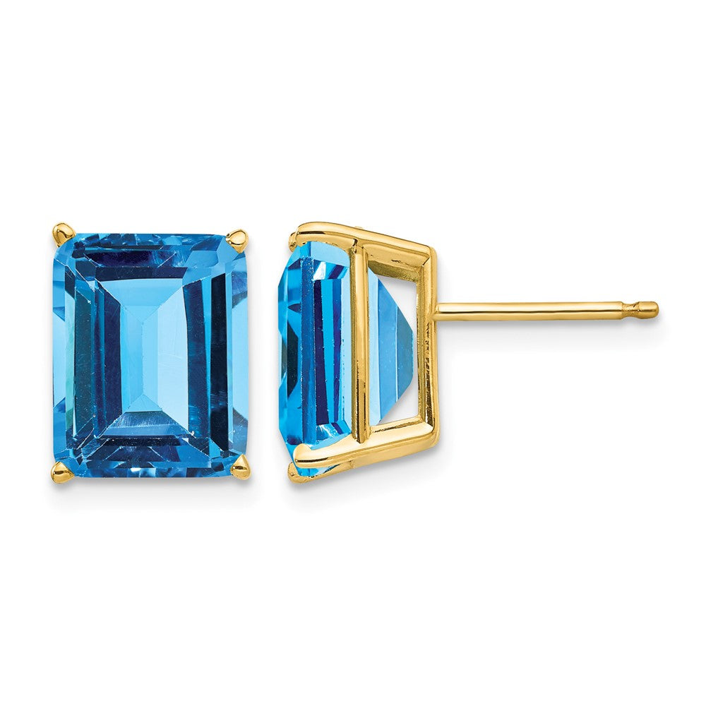 14k 10x Emerald-Cut Blue Topaz Post Earrings