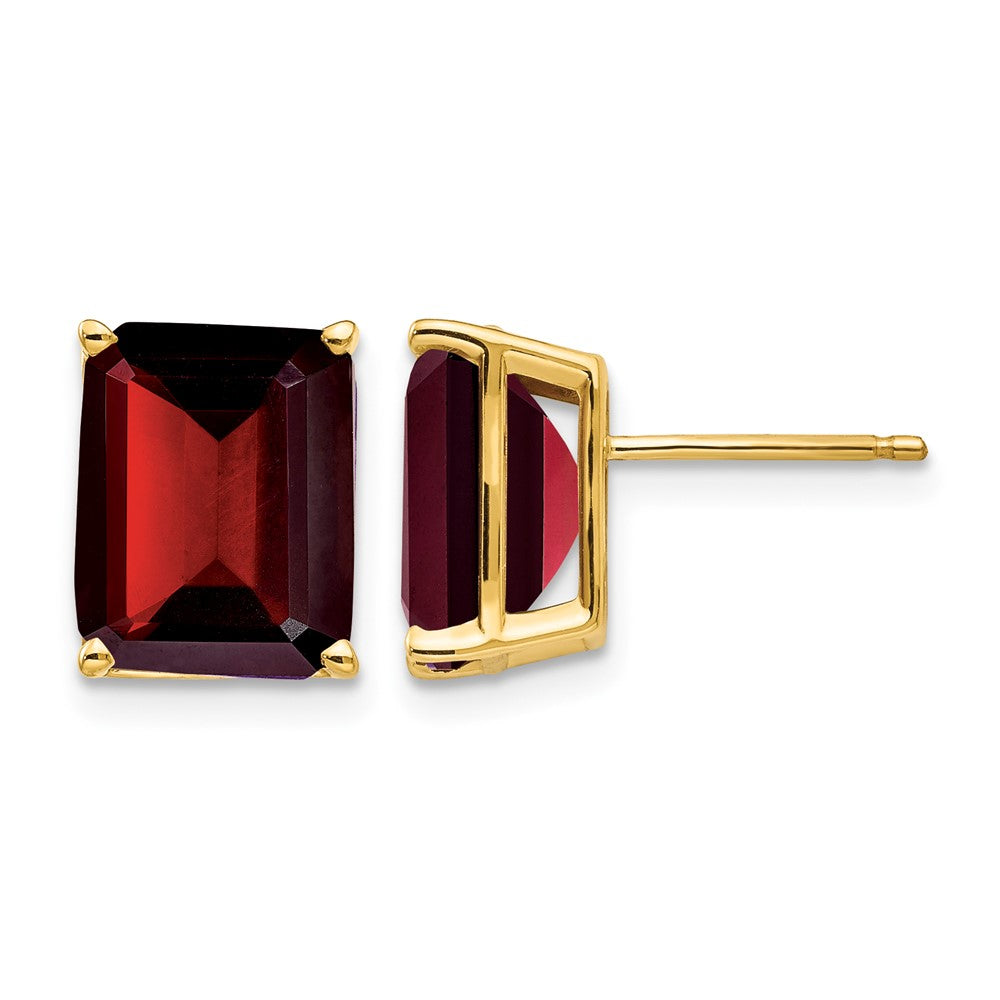 14k 10x Emerald-cut Garnet Post Earrings