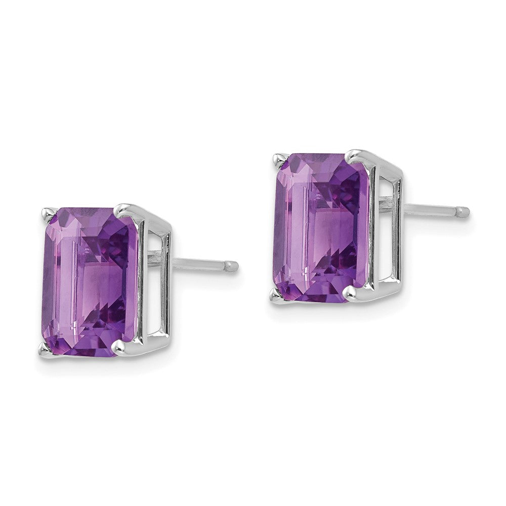14k White Gold 10x Emerald-Cut Amethyst Stud Post Earrings