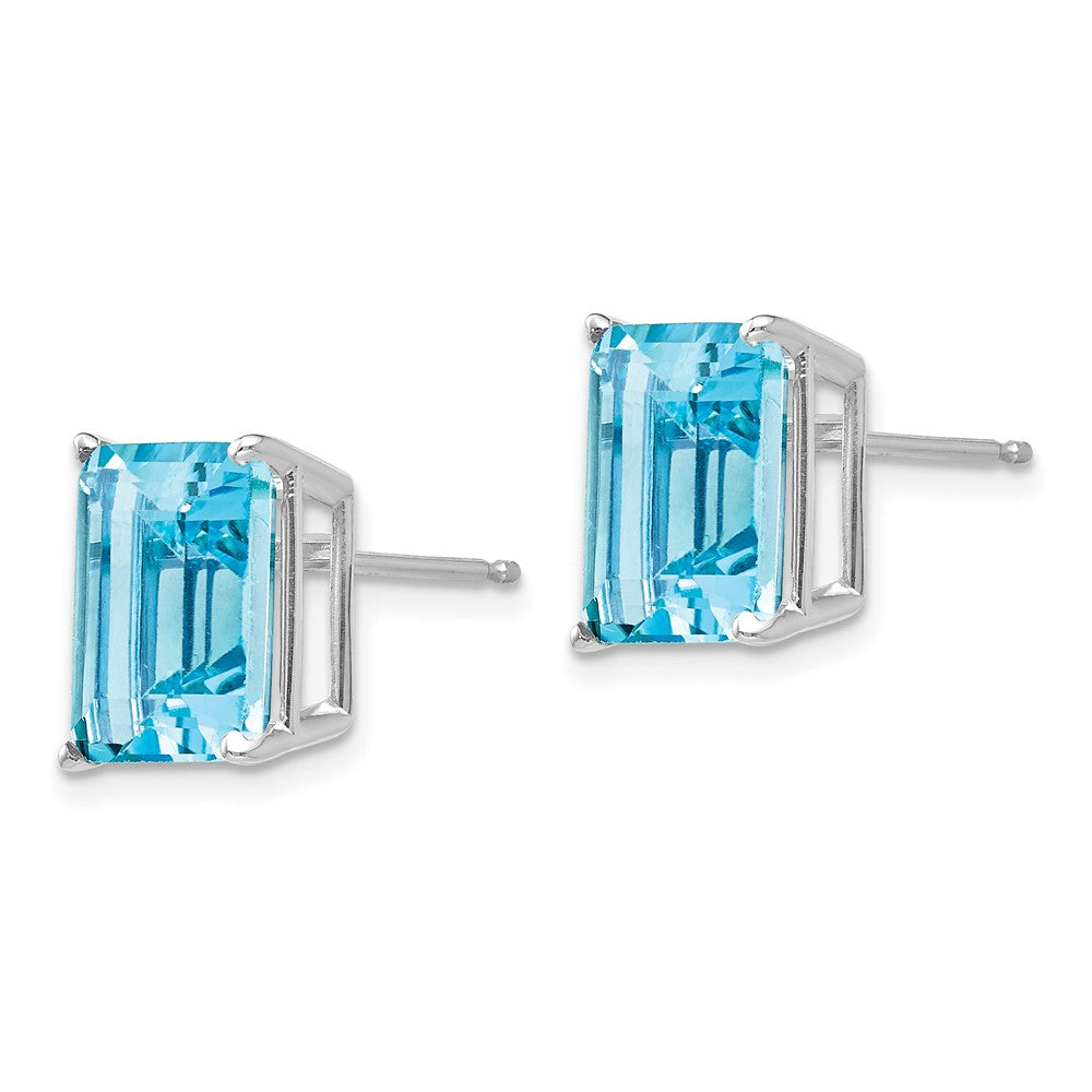 14k White Gold 10x Emerald-Cut Blue Topaz Post Earrings