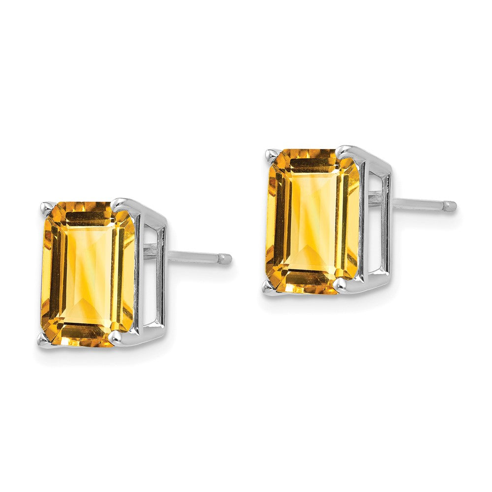 14k White Gold 10x Emerald-Cut Citrine Stud Post Earrings