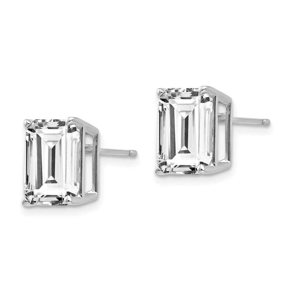 14k White Gold 10x Emerald-Cut Cubic Zirconia Post Earrings