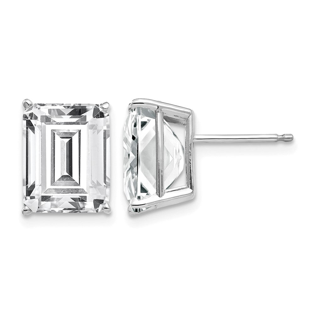 14k White Gold 10x Emerald-Cut Cubic Zirconia Post Earrings