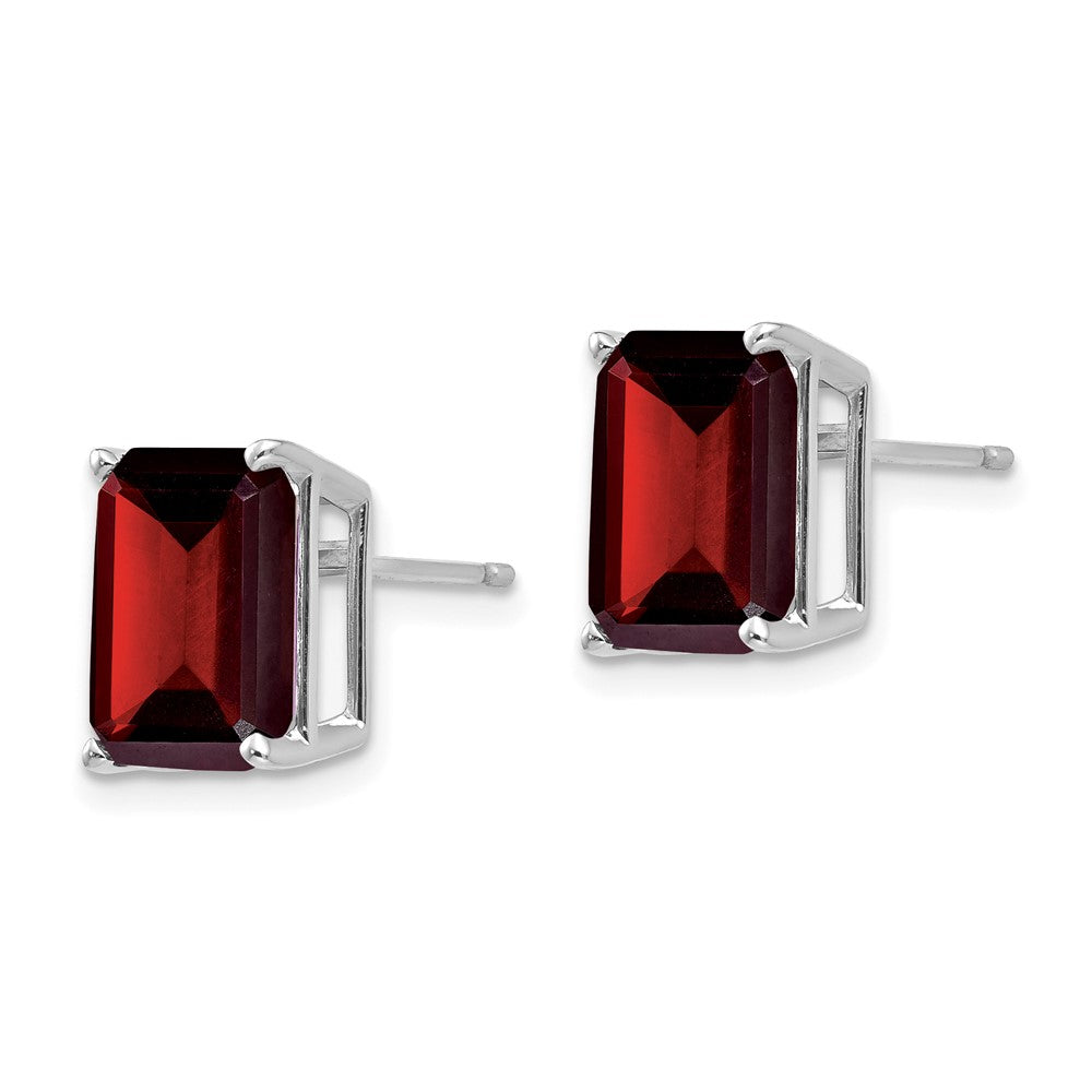 14k White Gold 10x Emerald-cut Garnet Stud Post Earrings