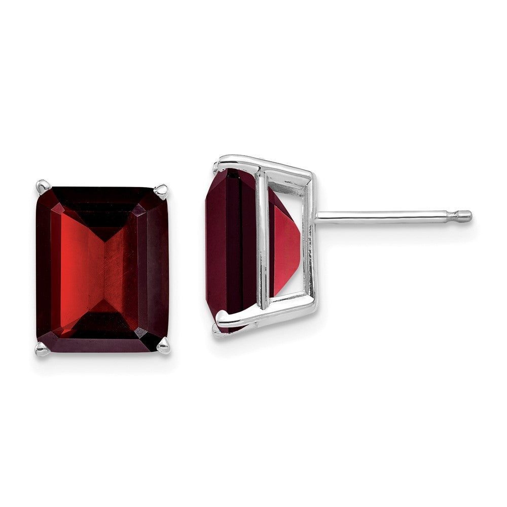 14k White Gold 10x8 Emerald Cut Garnet Stud Earrings