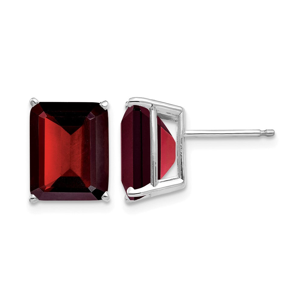 14k White Gold 10x Emerald-cut Garnet Stud Post Earrings