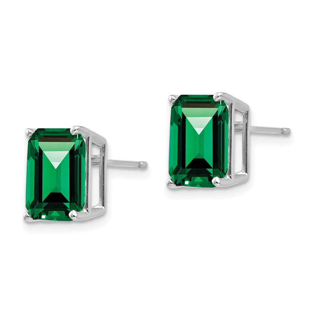 14k White Gold 10x Emerald-Cut Mount St. Helens Stud Post Earrings
