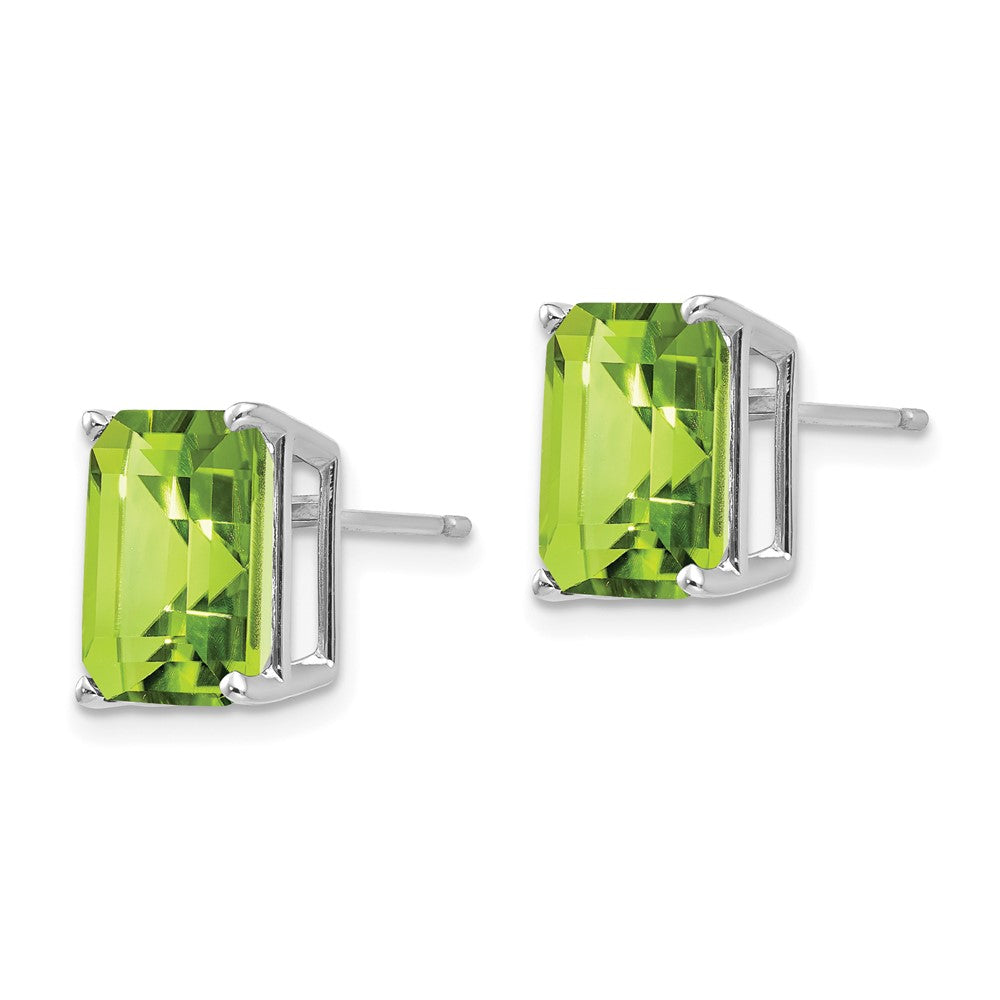 14k White Gold 10x Emerald-Cut Peridot Post Earrings