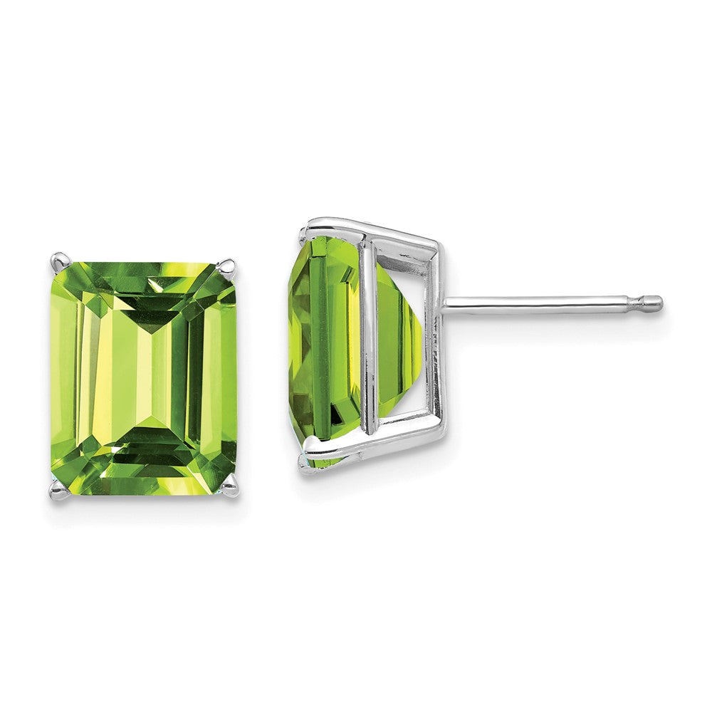 14k White Gold 10x Emerald Cut Peridot Earrings