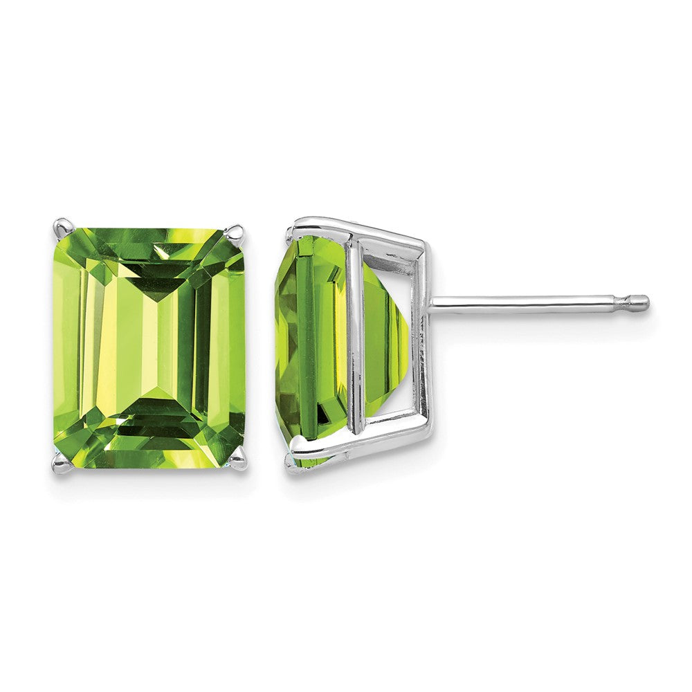 14k White Gold 10x Emerald-Cut Peridot Post Earrings