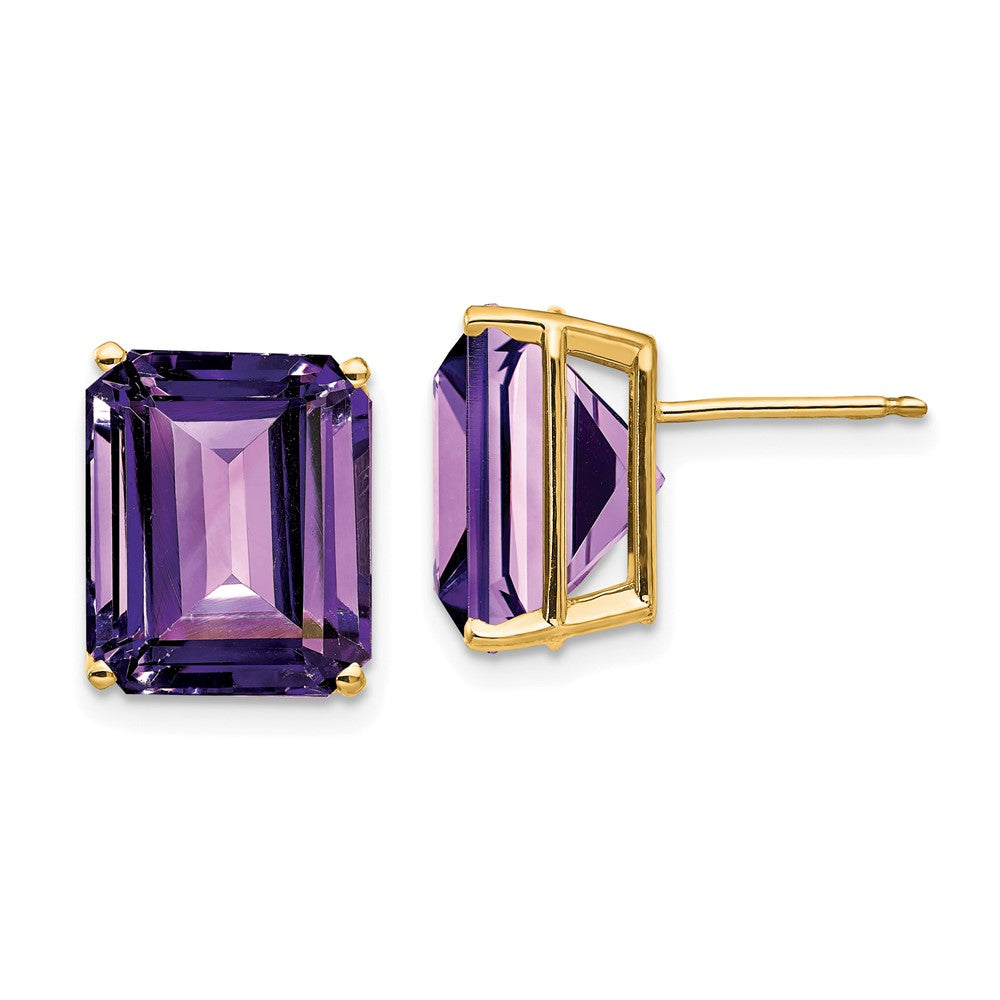 14k 12x Emerald Cut Amethyst Earrings