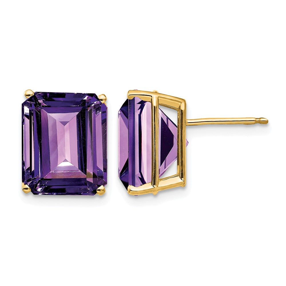 14k 12x Emerald-Cut Amethyst Post Earrings