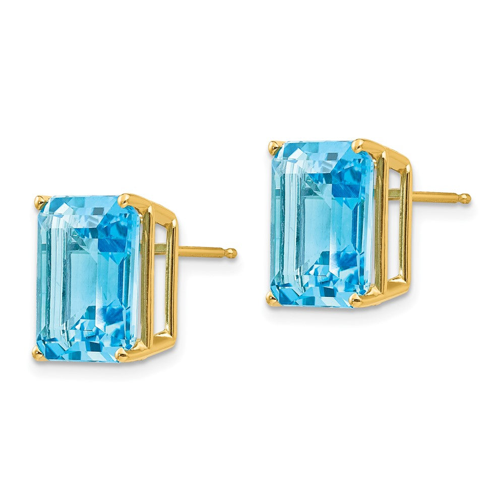 14k 12x Emerald-Cut Blue Topaz Post Earrings
