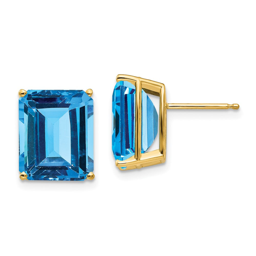 14k 12x Emerald Cut Blue Topaz Earrings