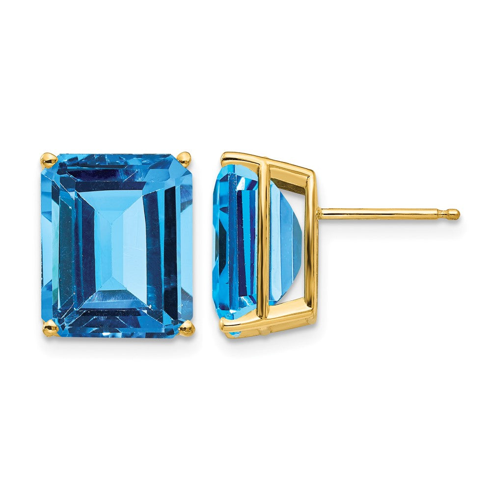 14k 12x Emerald-Cut Blue Topaz Post Earrings