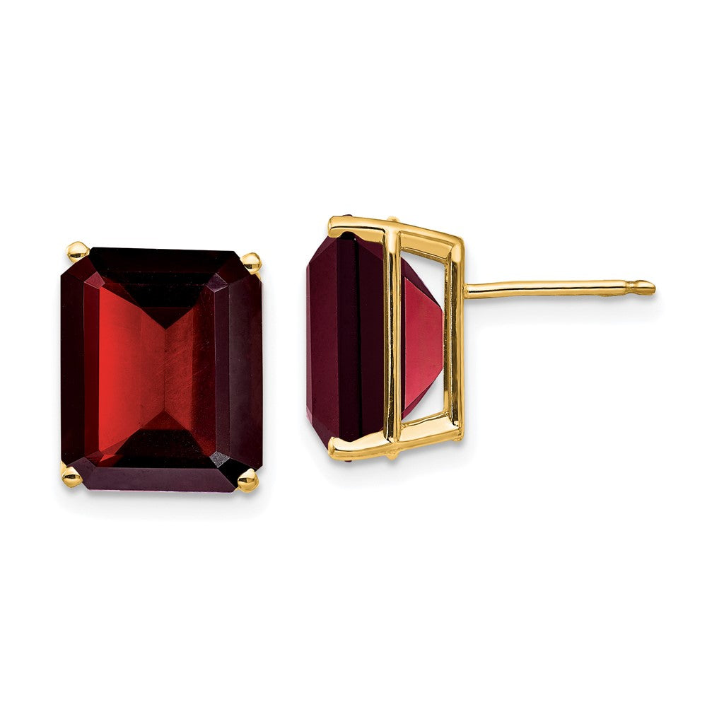 14k Emerald Cut Garnet Stud Earrings