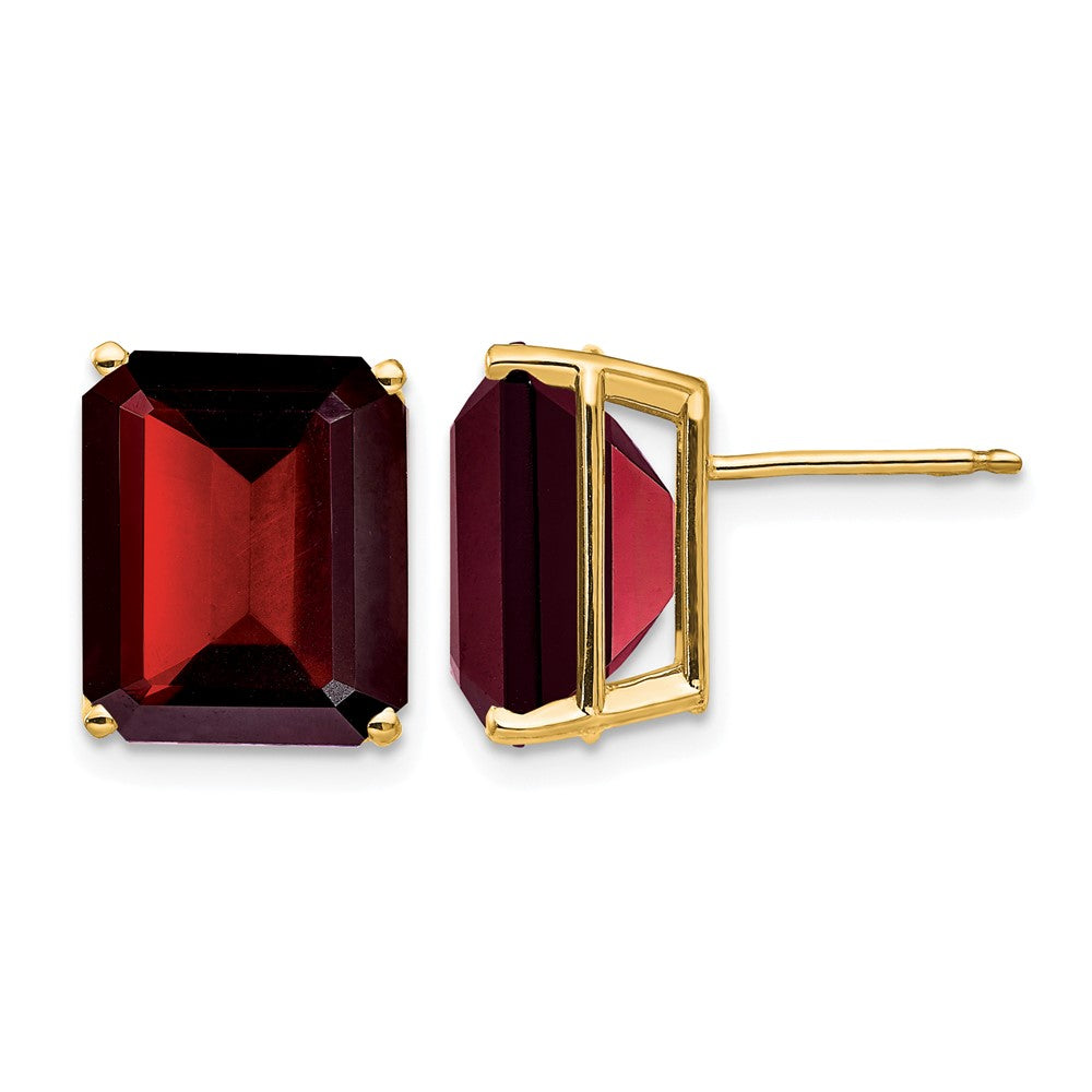 14k 12x Emerald-cut Garnet Stud Post Earrings