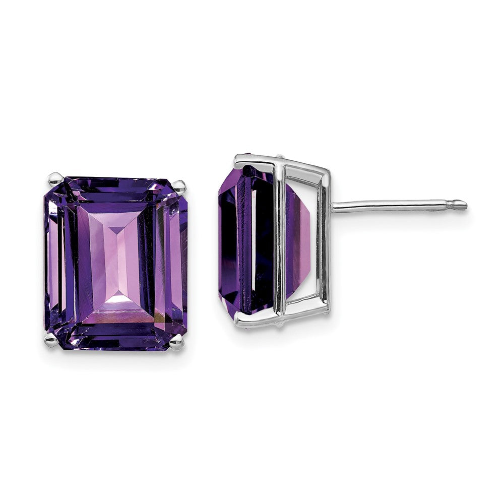 14k White Gold 12x Emerald Cut Amethyst Earrings