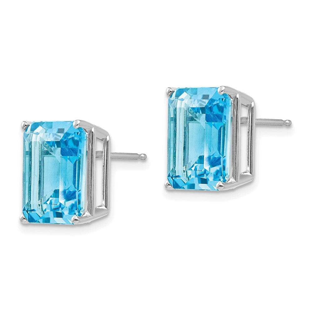 14k White Gold 12x Emerald-Cut Blue Topaz Post Earrings