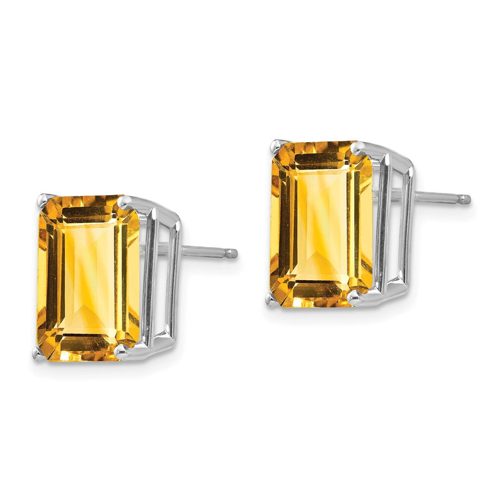 14k White Gold Emerald Cut Citrine Stud Earrings