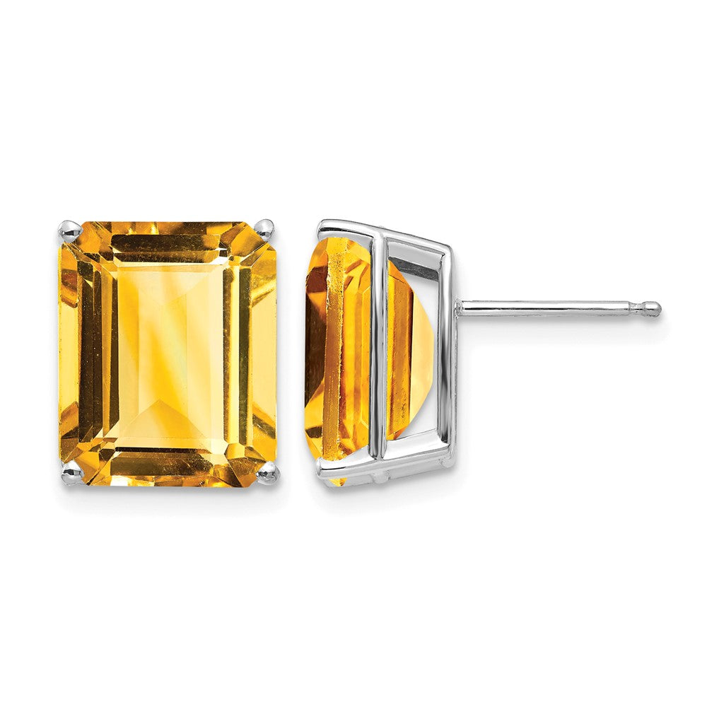 14k White Gold 12x Emerald-Cut Citrine Stud Post Earrings