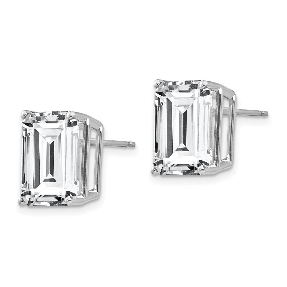 14k White Gold 12x Emerald-Cut Cubic Zirconia Stud Post Earrings
