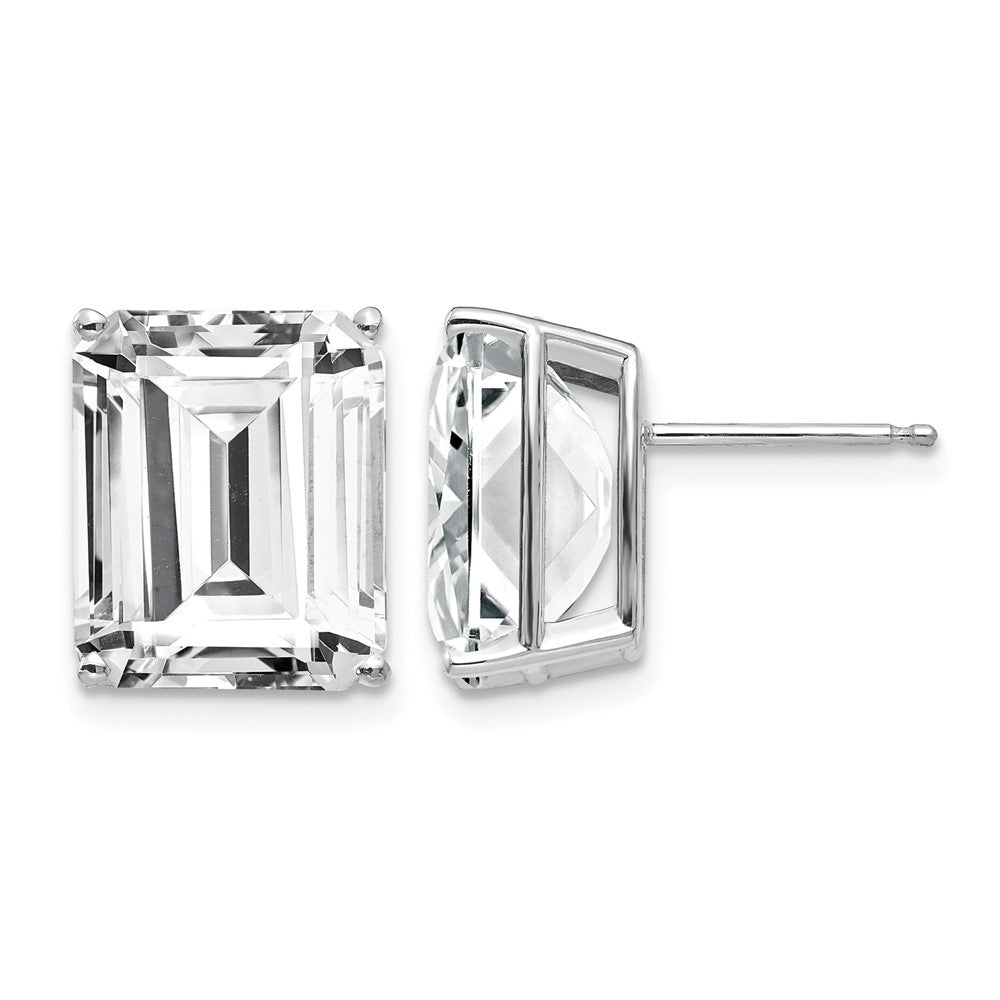 14k White Gold 12x Emerald-Cut Cubic Zirconia Stud Post Earrings