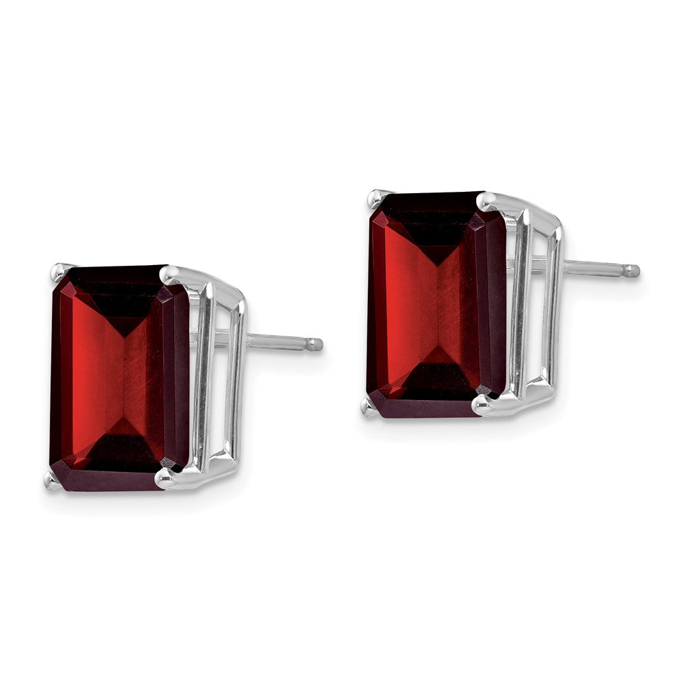 14k White Gold 12x Emerald-cut Garnet Post Earrings
