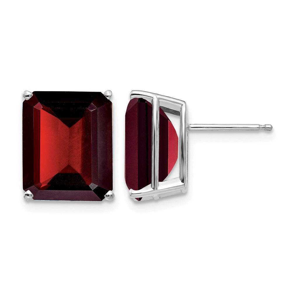 14k White Gold 12x Emerald-cut Garnet Post Earrings