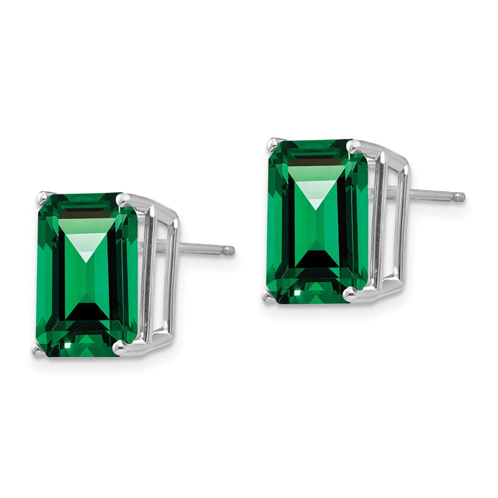 14k White Gold 12x Emerald-cut Mount St. Helens Stud Post Earrings