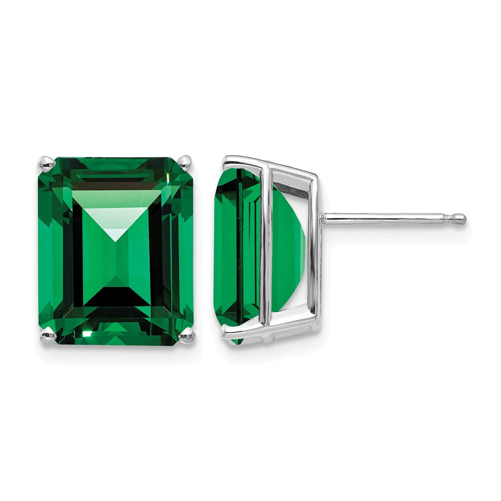 14k White Gold 12x Emerald-cut Mount St. Helens Stud Post Earrings