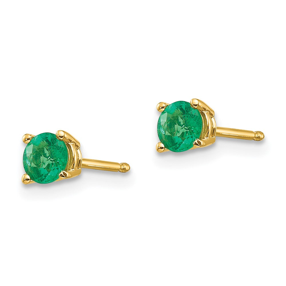 14k Round Emerald Post Earrings