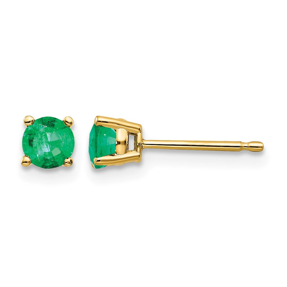14k Round Emerald Post Earrings