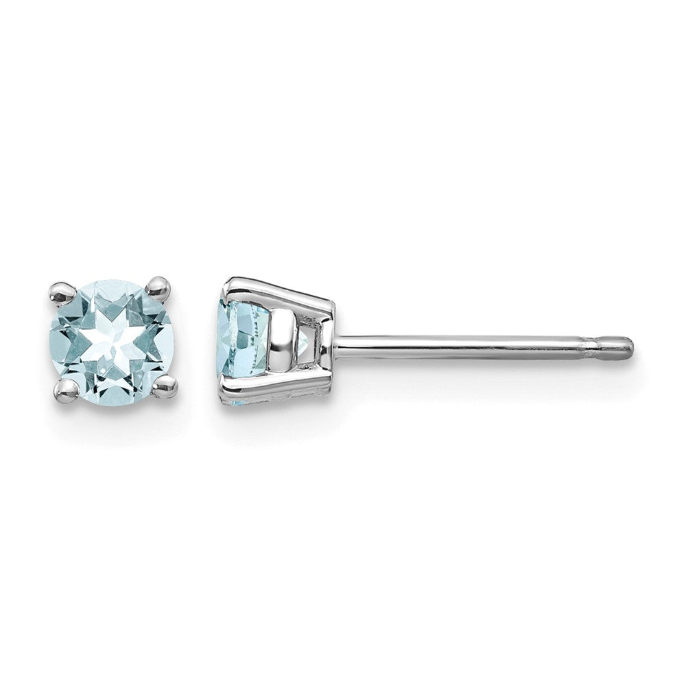 14k White Gold Round Aquamarine Post Earrings