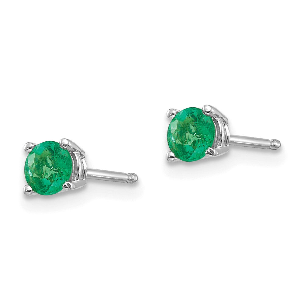 14k White Gold Round Emerald Post Earrings