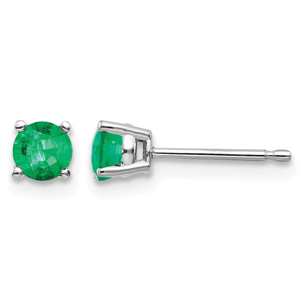 14k White Gold Round Emerald Post Earrings