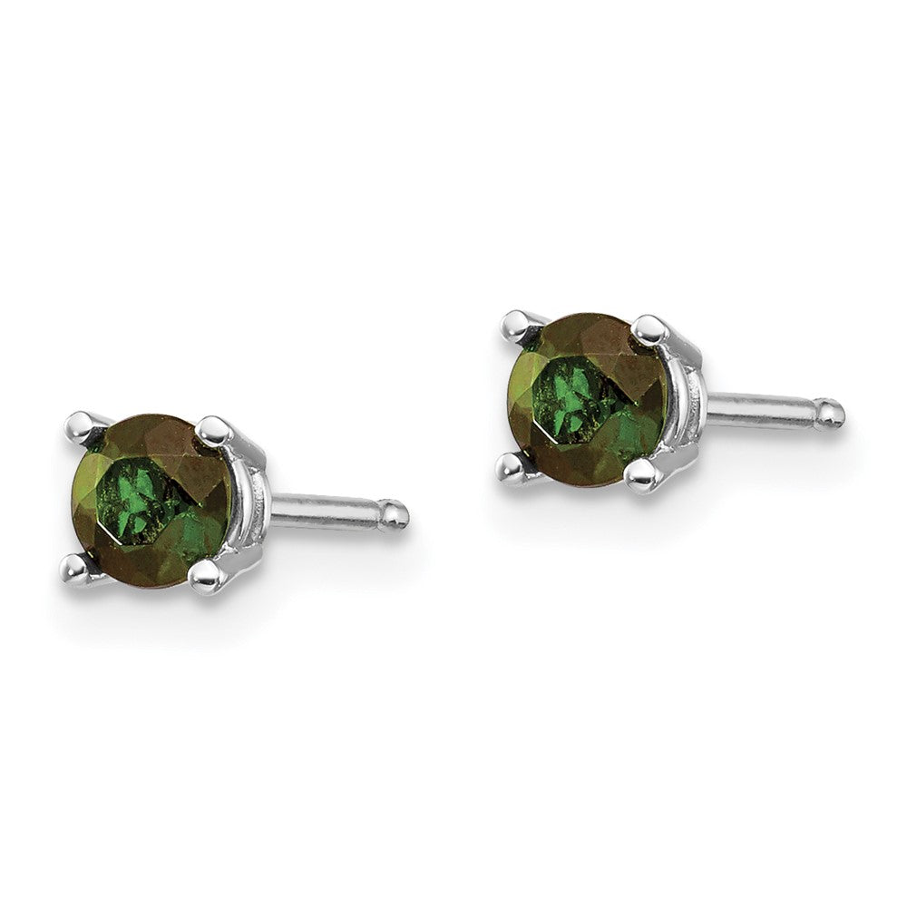 14k White Gold Round Green Tourmaline Post Earrings