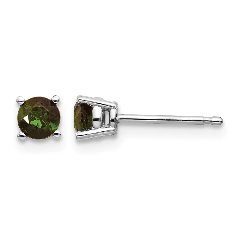 14k White Gold Round Green Tourmaline Post Earrings