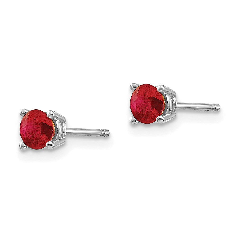14k White Gold Round Ruby Post Earrings