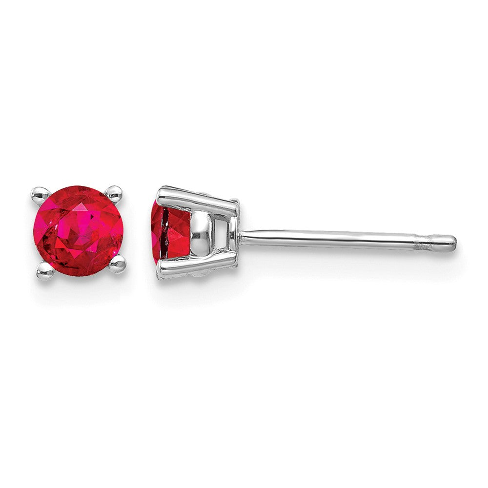 14k White Gold Round Ruby Post Earrings