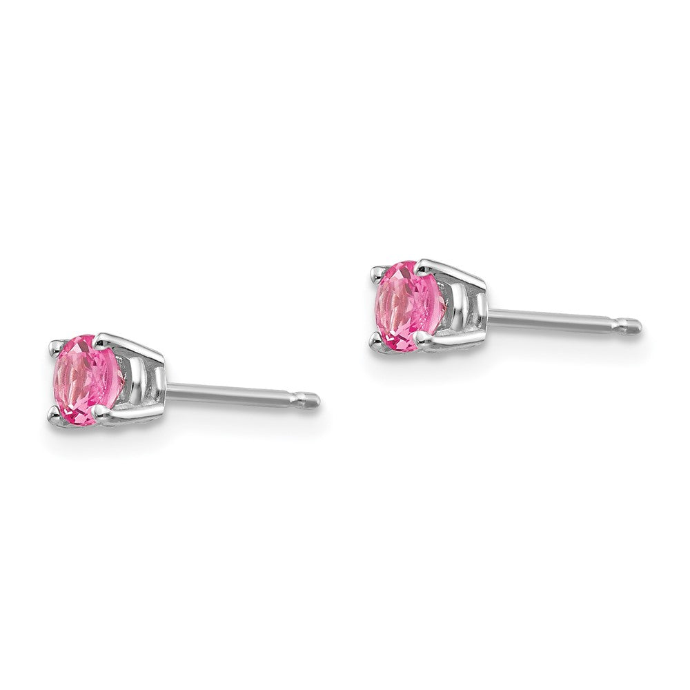 14k White Gold Round Pink Spinel Post Earrings