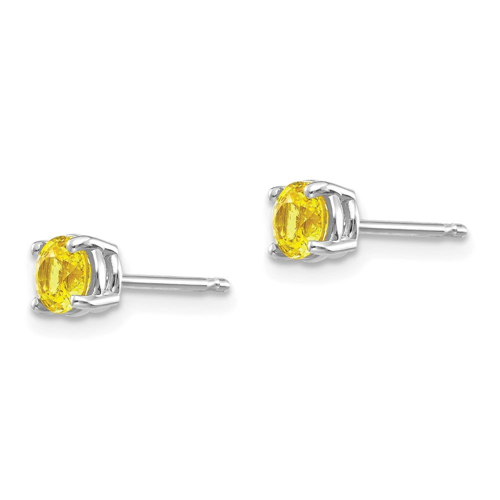 14k White Gold Round Yellow Sapphire Post Earrings