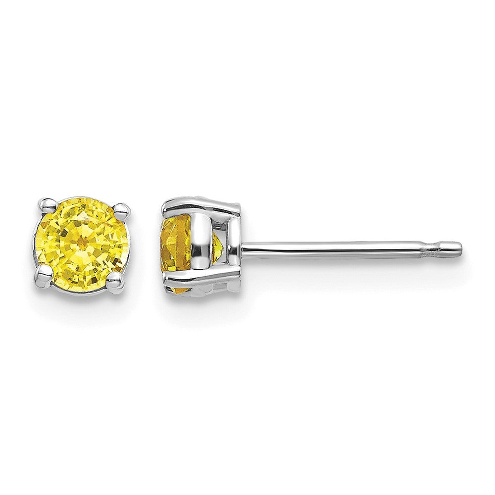14k White Gold Round Yellow Sapphire Post Earrings