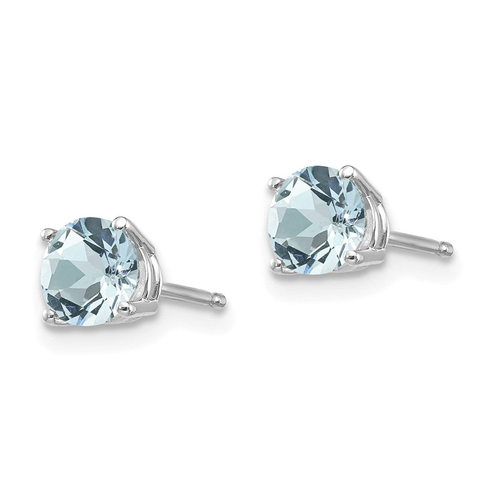 14k White Gold Round Aquamarine Post Earrings