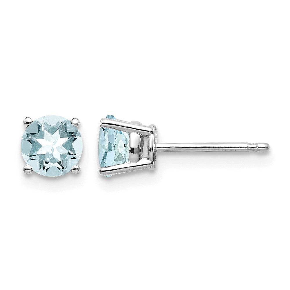 14k White Gold Round Aquamarine Post Earrings