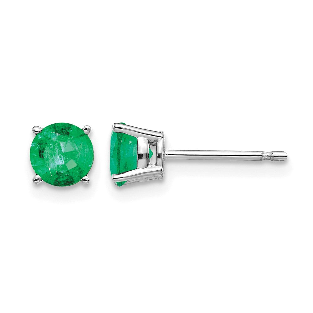 14k White Gold Round Emerald Post Earrings