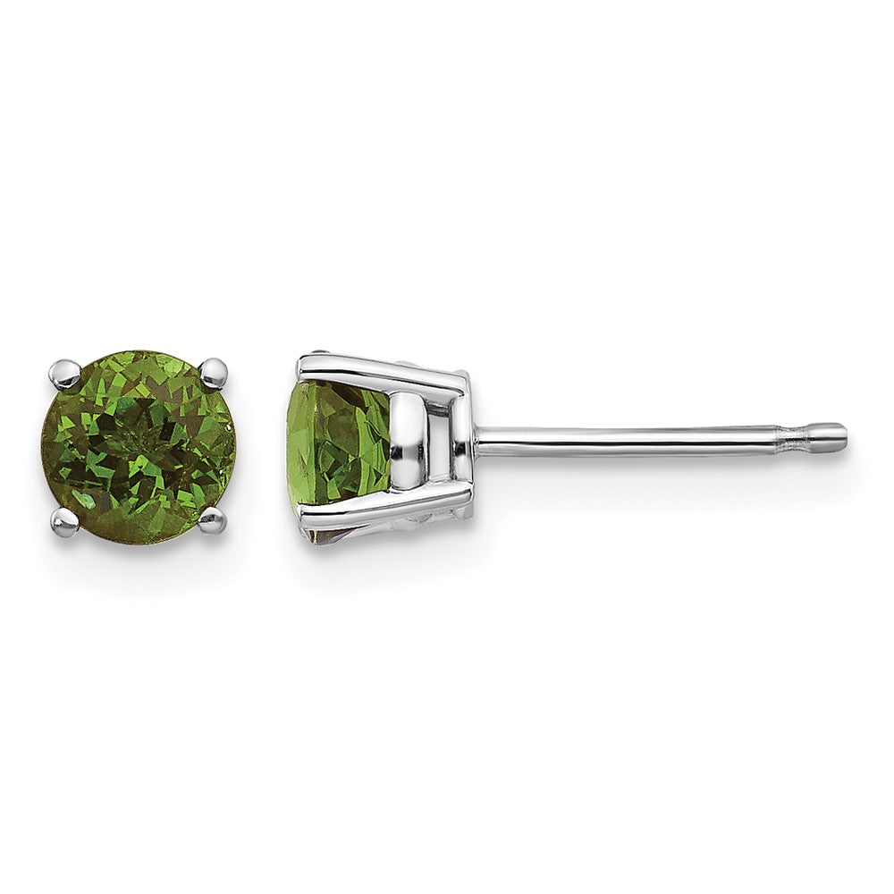 14k White Gold Round Green Tourmaline Post Earrings